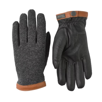 Deerskin Wool Tricot Glove - Charcoal - Black