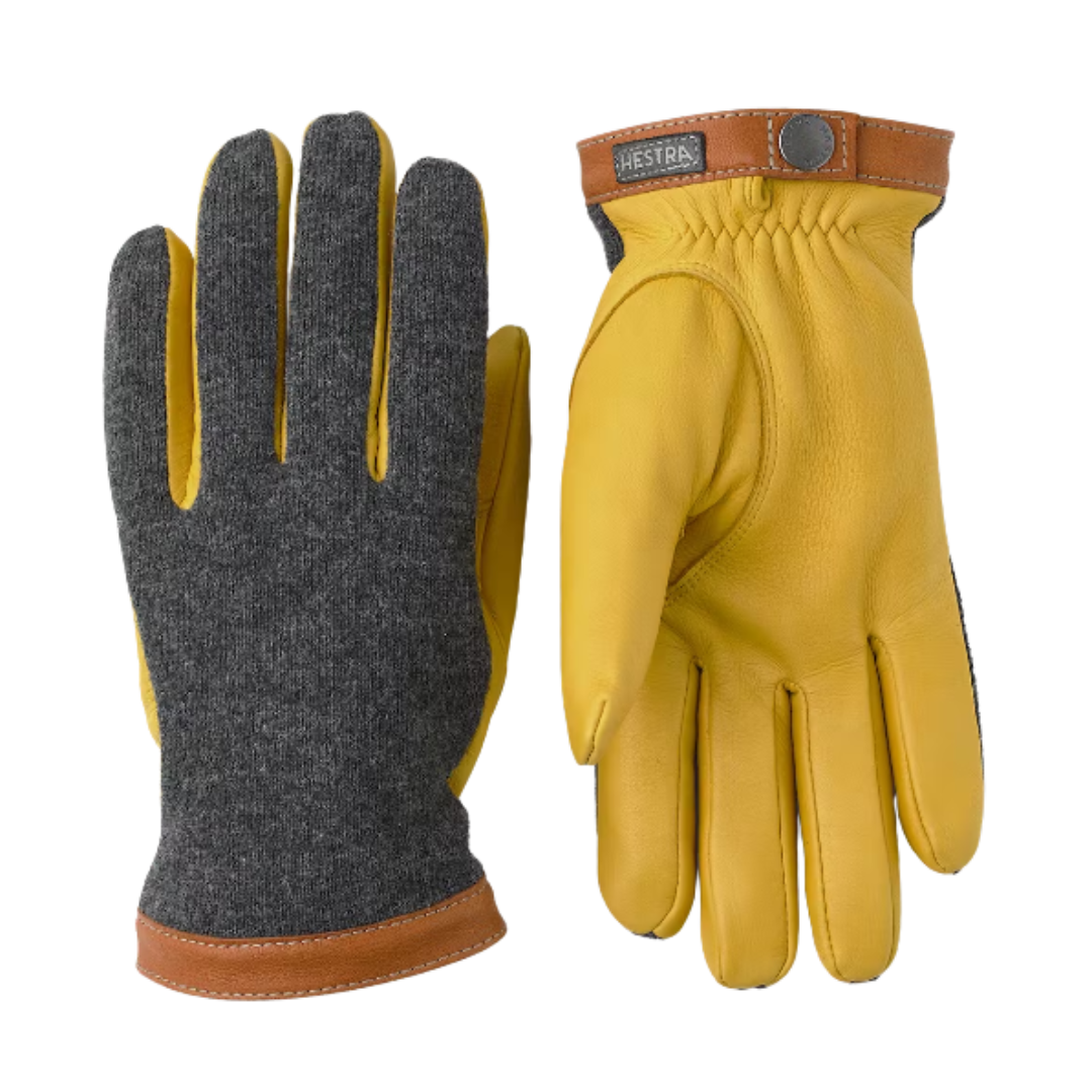 Deerskin Wool Tricot Glove - Charcoal - Natural Yellow