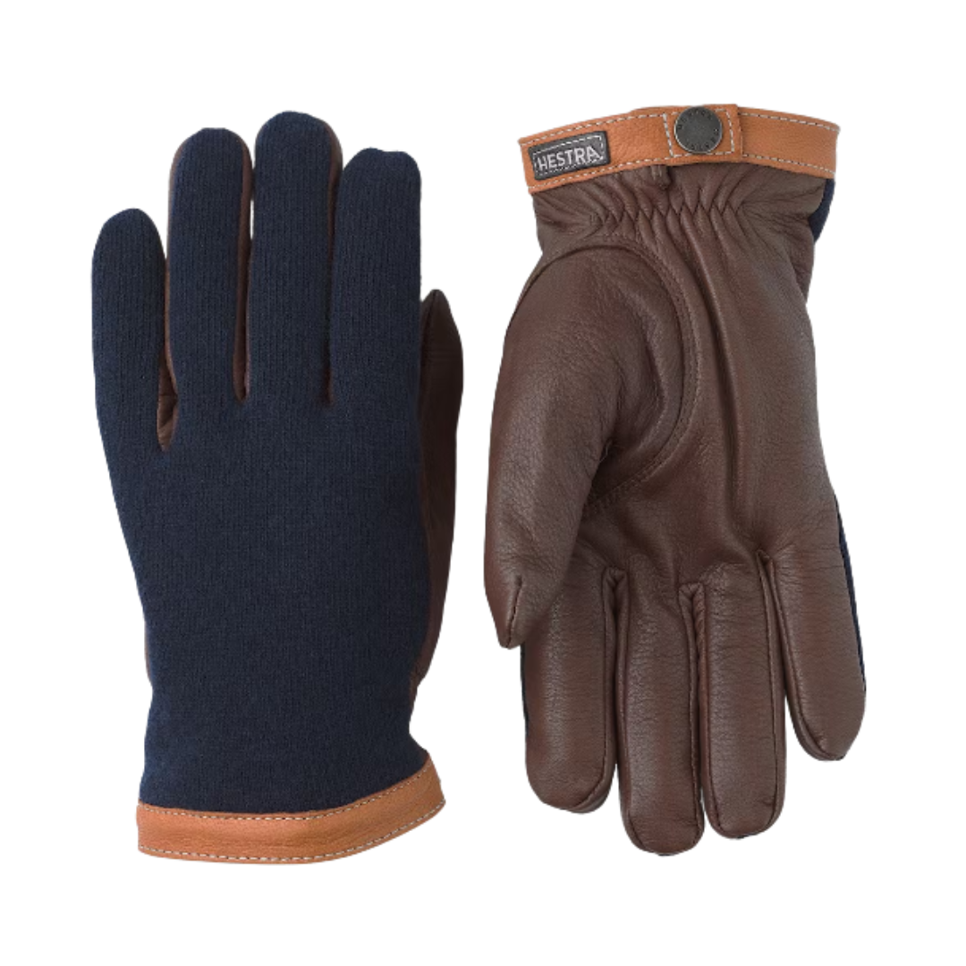 Deerskin Wool Tricot Glove - Navy/Chocolate