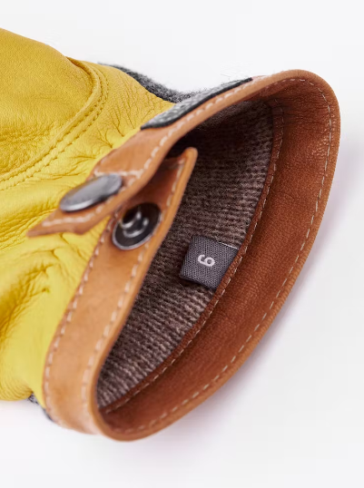 Deerskin Wool Tricot Glove - Charcoal - Natural Yellow