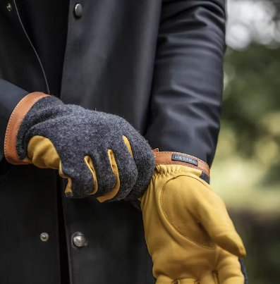 Deerskin Wool Tricot Glove - Charcoal - Natural Yellow