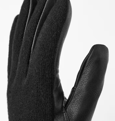 Deerskin Wool Tricot Glove - Black-Black