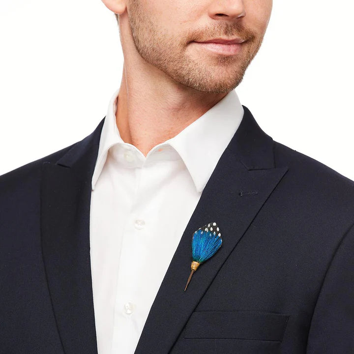 Twilight Lapel Pin - Guinea/Peacock Feathers