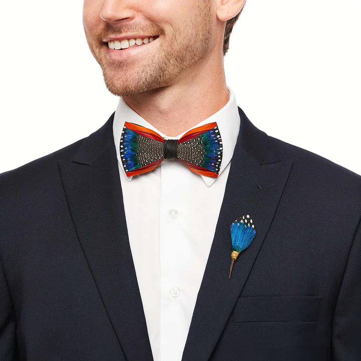 Twilight Lapel Pin - Guinea/Peacock Feathers